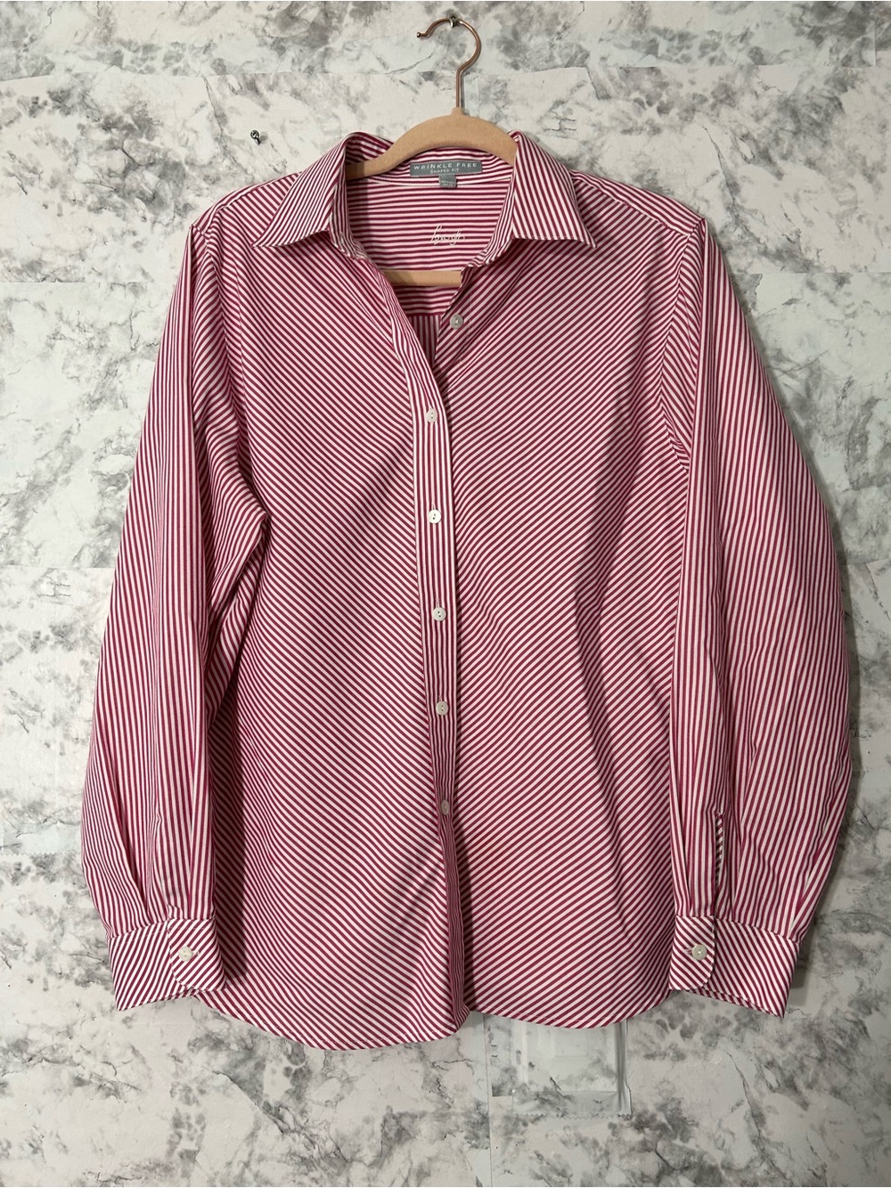 Foxcroft Pink & White Diagonal Stripe Button-Down Shirt